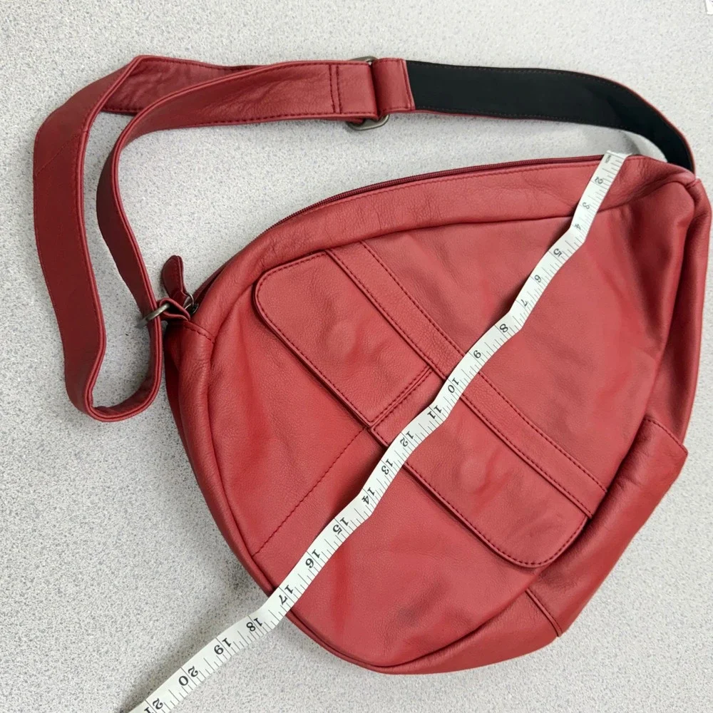 AmeriBag Healthy Back Bag Red Leather Ergonomic Sling Backpack Medium